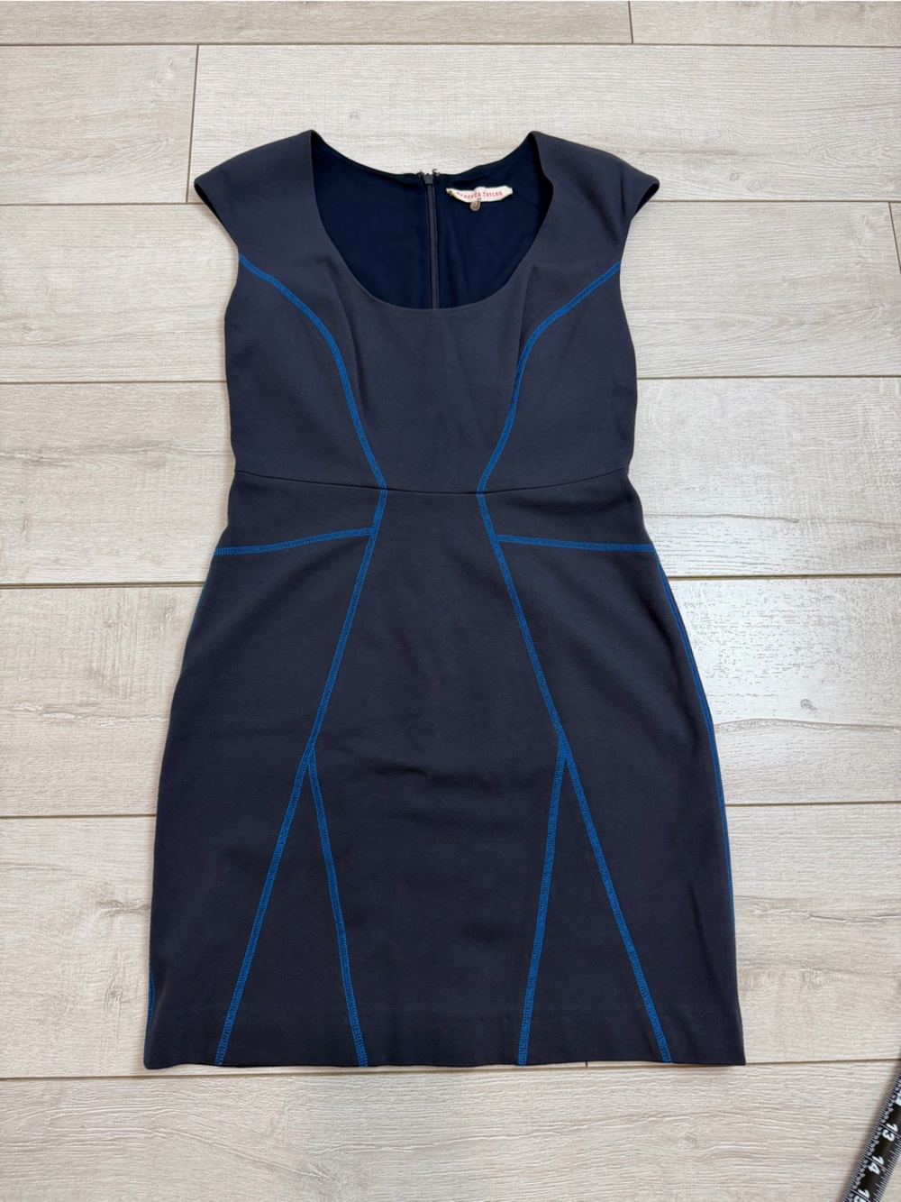 Rebecca Taylor Navy Sheath Dress Blue Contrast Seam Detail Size 6